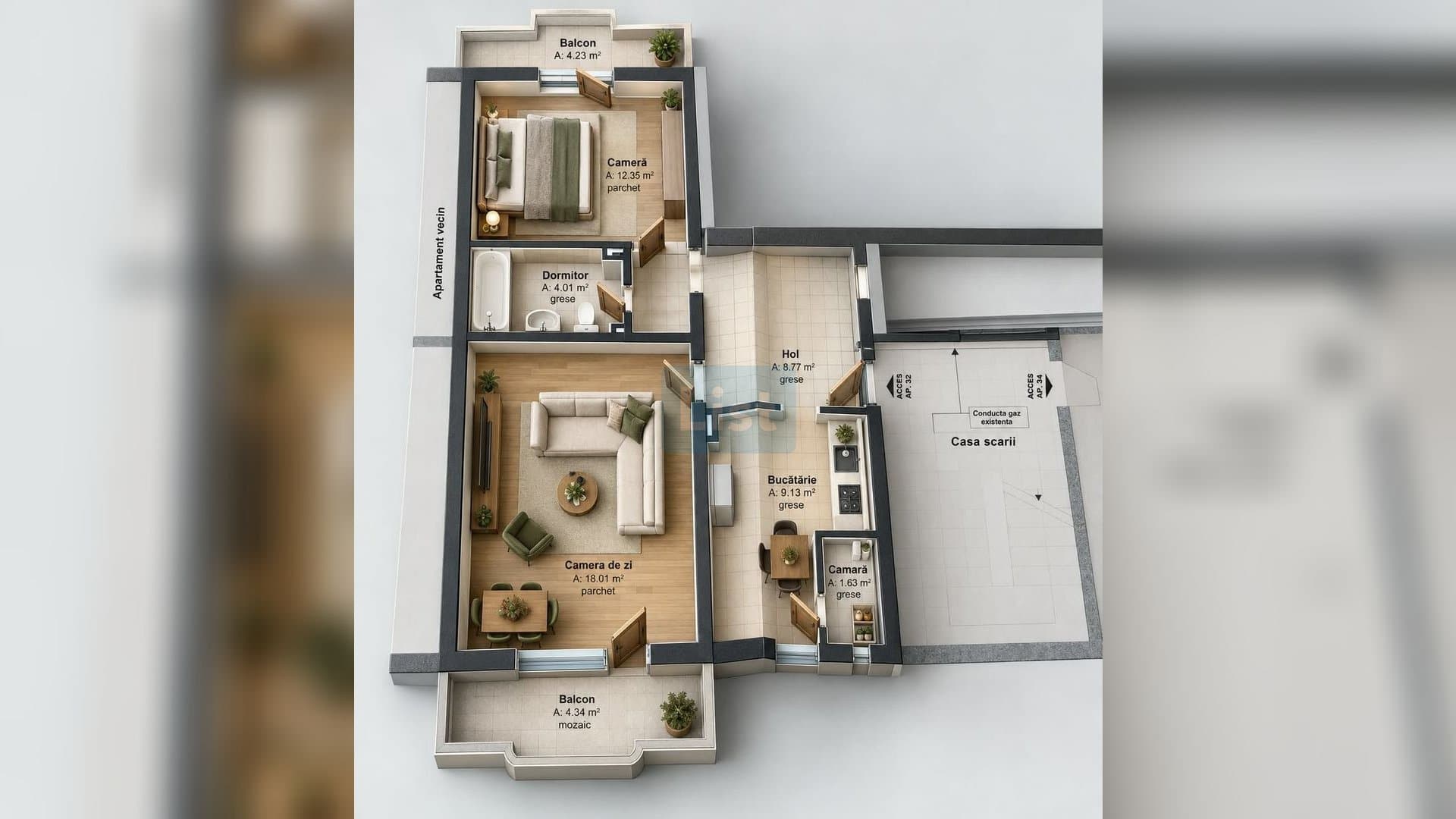APARTAMENT 2 CAMERE , GHERLA, ZONĂ CENTRALĂ Etaj 1/4 | SU 58,43 mp